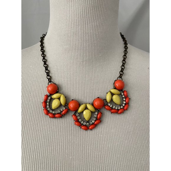 Vintage Jewelry Jewelry - Vintage Coral / Pale Yellow Faux Gem and Rhinestone Bling Statement Necklace